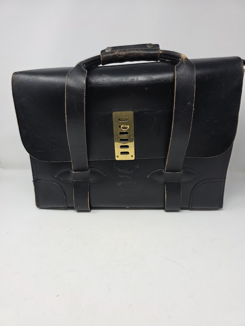 Vintage US Military Issue Leather Briefcase Case Executive Black US Property